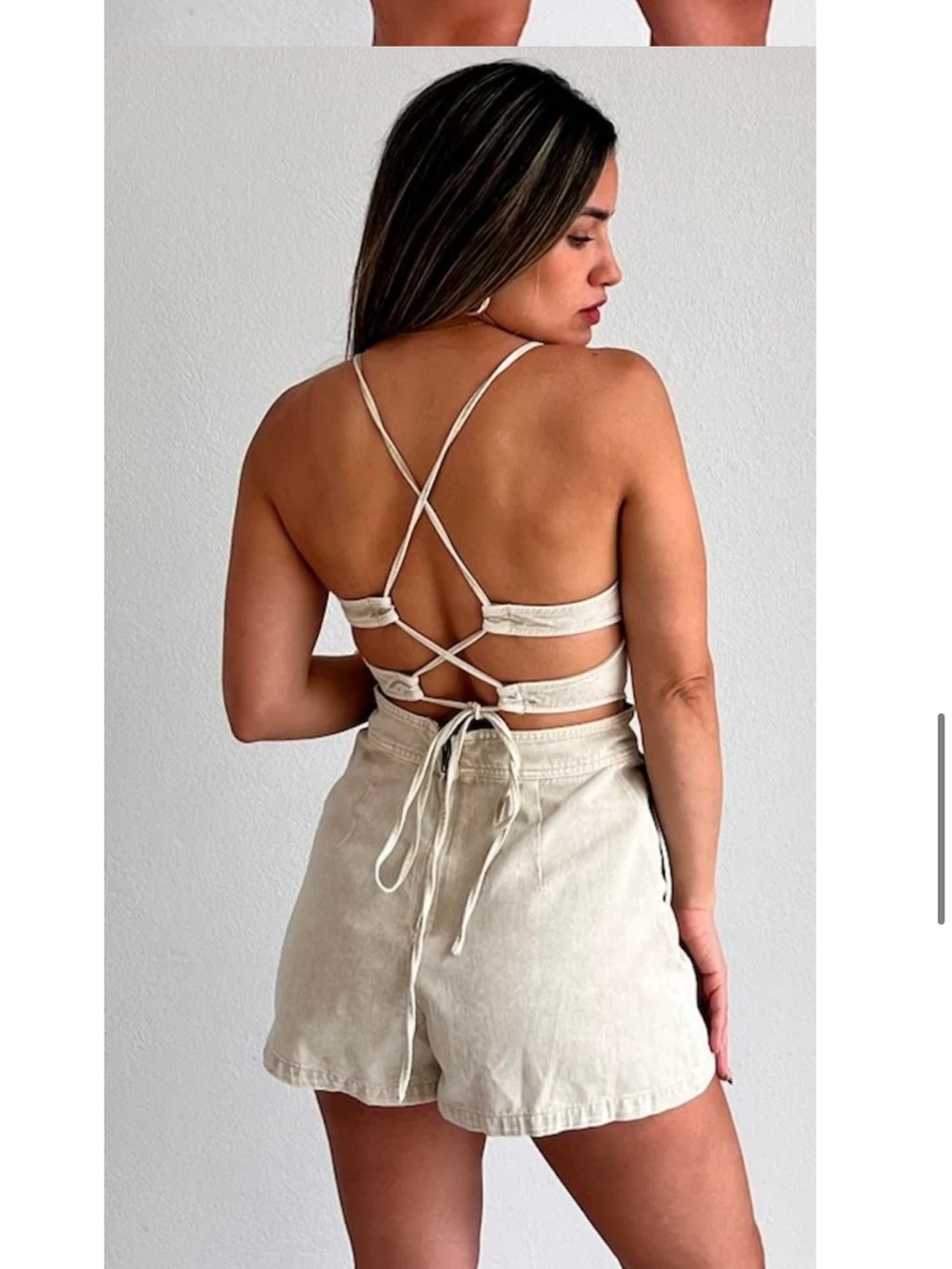 NWT Cream Denim Strappy Romper S - Picture 4 of 10
